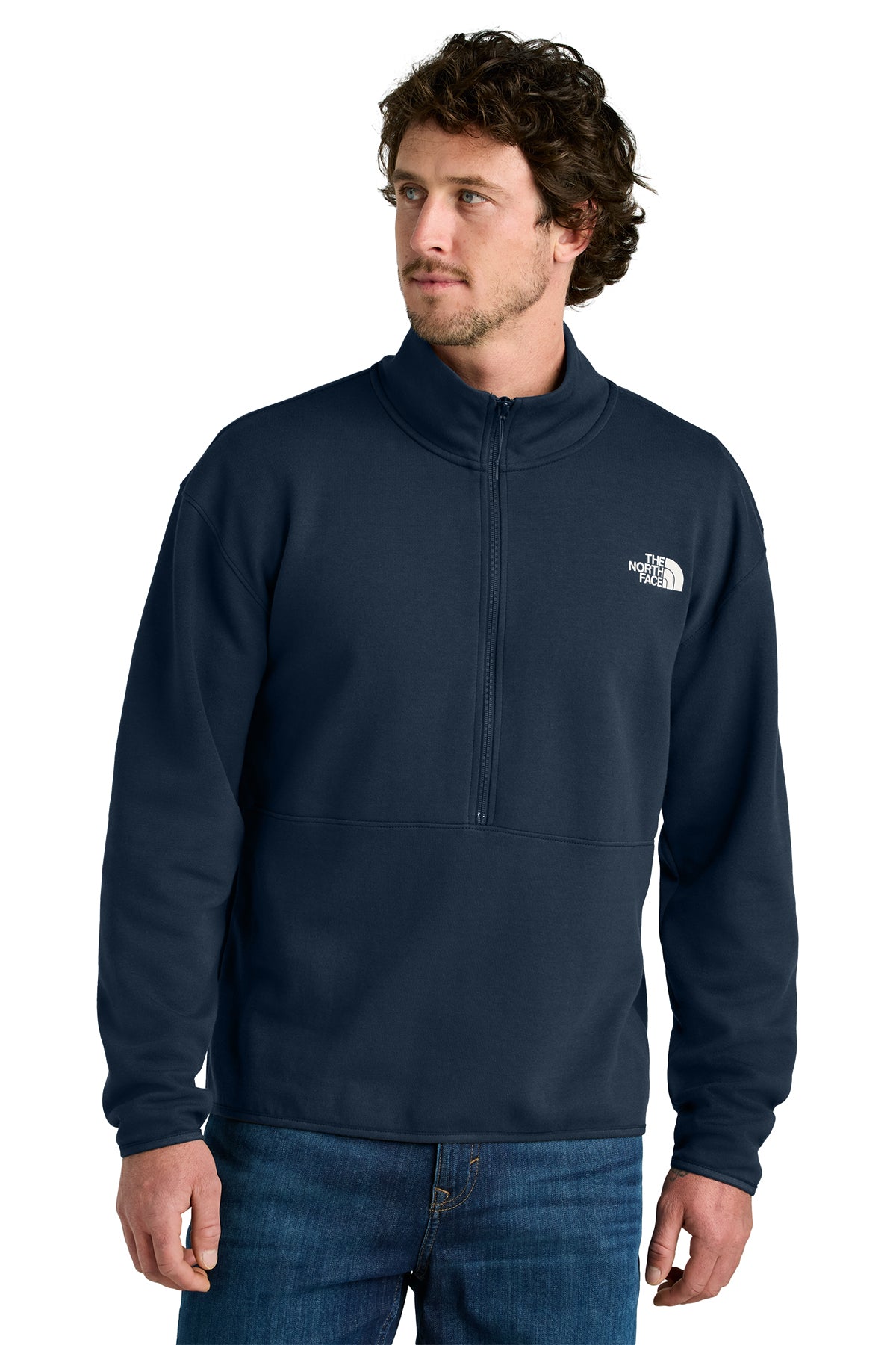 The North Face Double-Knit 1/2-Zip Fleece in Summit Navy, front on model