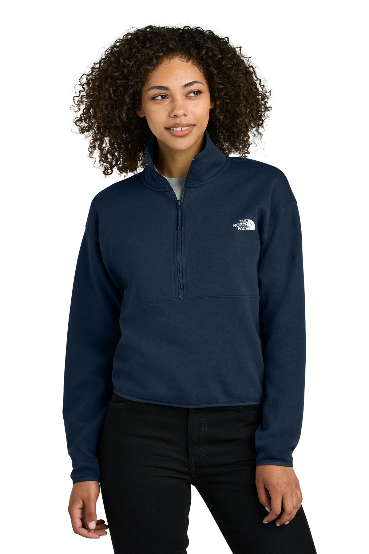 The North Face Women’s Double-Knit 1/2-Zip Fleece in Summit Navy, front on model