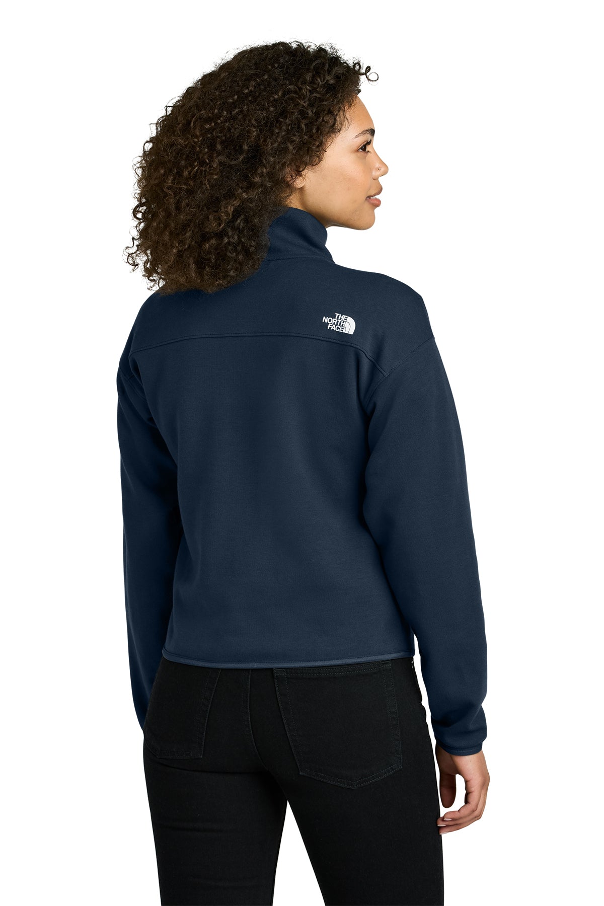 The North Face Women’s Double-Knit 1/2-Zip Fleece in Summit Navy, back on model