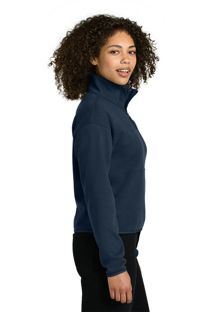 The North Face Women’s Double-Knit 1/2-Zip Fleece in Summit Navy, side on model