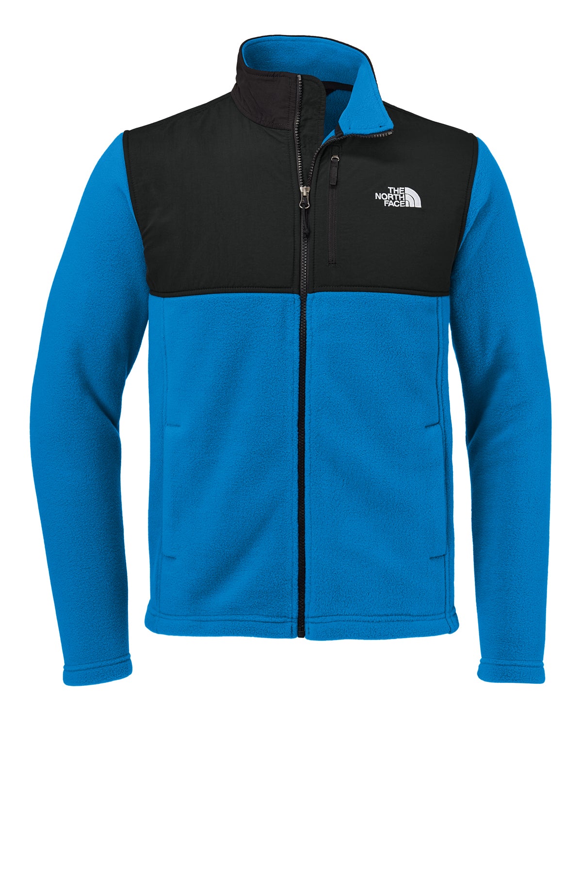 The North Face Highest Peak Full-Zip Fleece Jacket in Hero Blue/ TNF Black, front flat