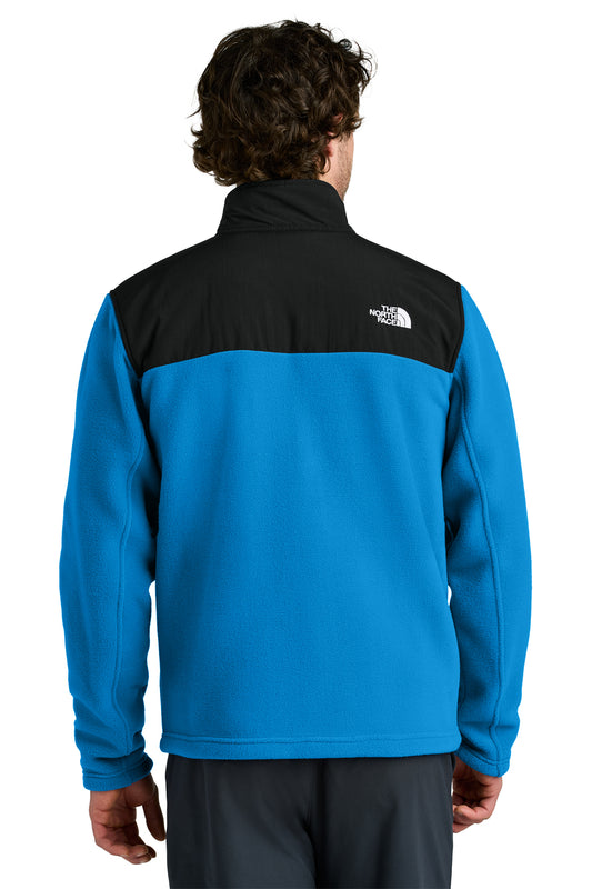 The North Face Highest Peak Full-Zip Fleece Jacket in Hero Blue/ TNF Black, back on model