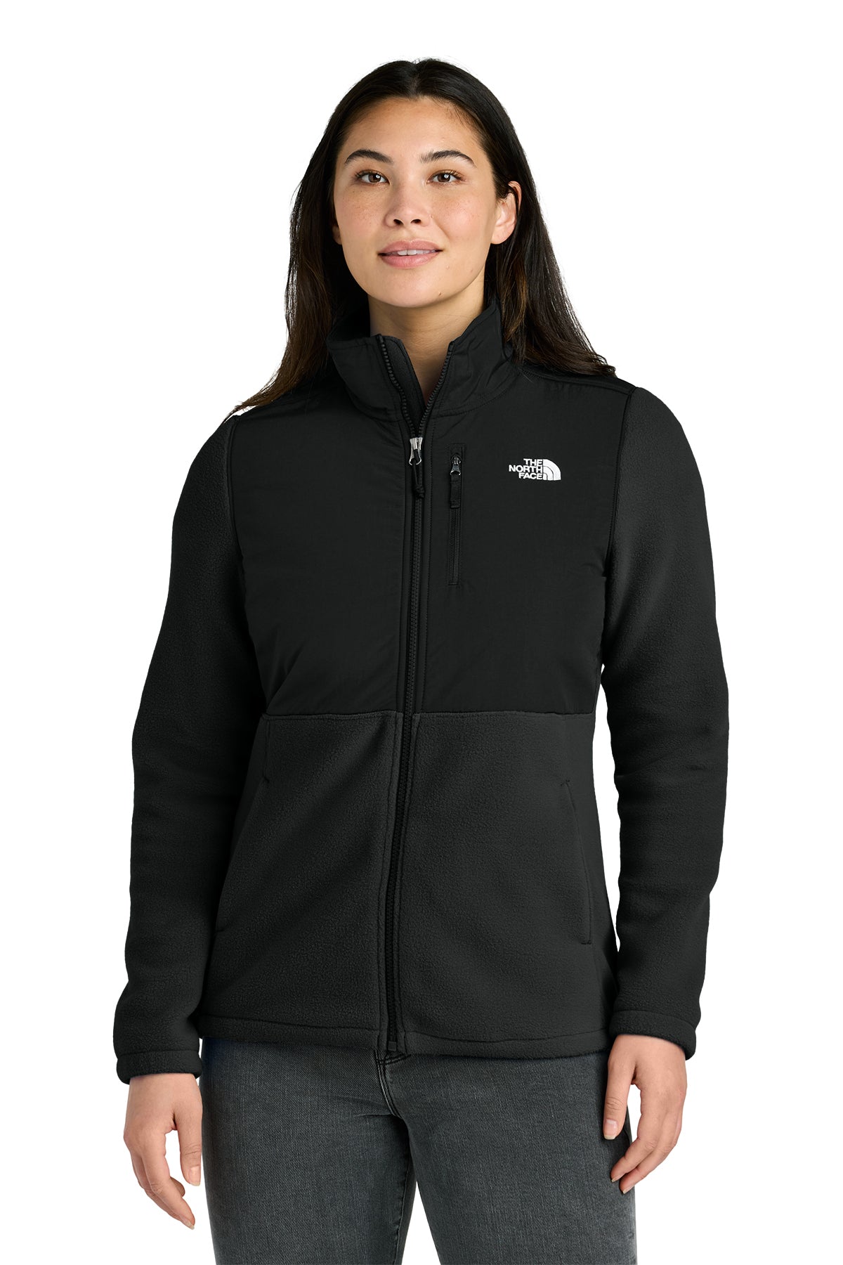 The North Face Women’s Highest Peak Full-Zip Fleece Jacket in TNF Black, front on model