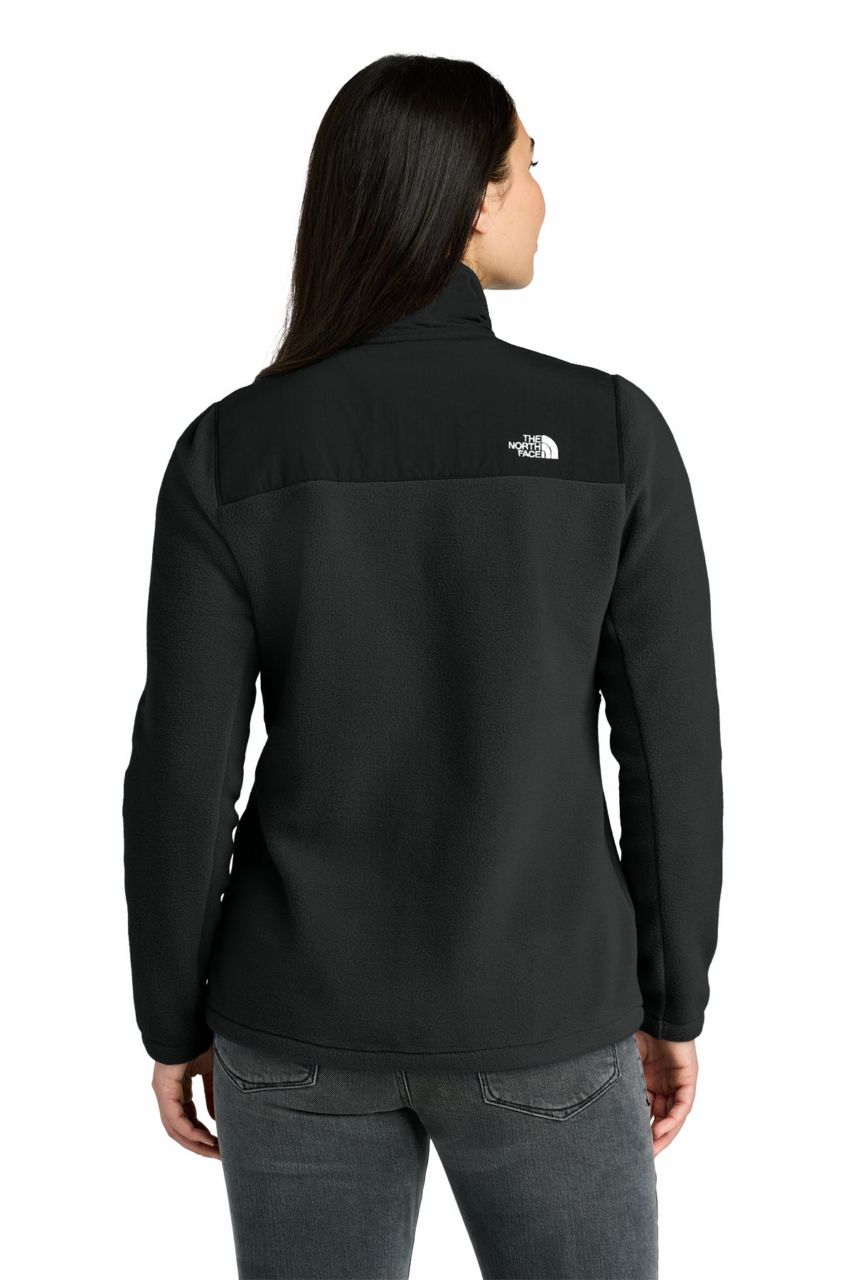 The North Face Women’s Highest Peak Full-Zip Fleece Jacket in TNF Black, back on model