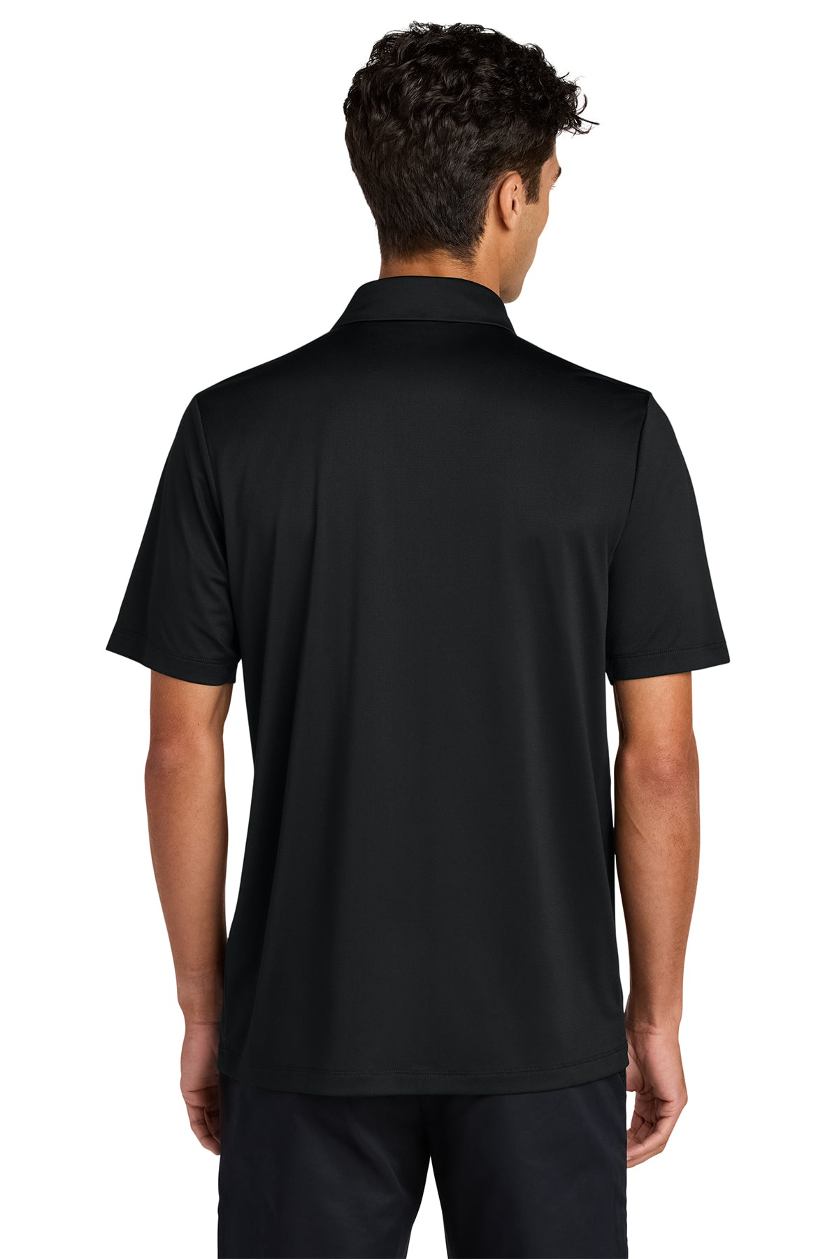 Mercer+Mettle Recharge Jersey Polo in Deep Black, back on model