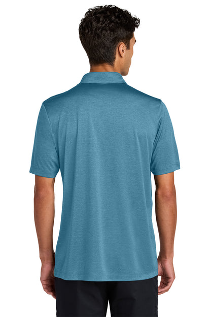 Mercer+Mettle Recharge Jersey Polo in Harbor Blue Heather, back on model