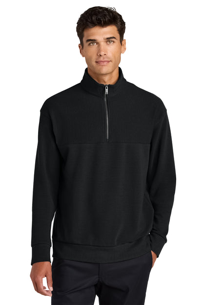 Mercer+Mettle Linear Texture 1/4-Zip in Deep Black, front on model