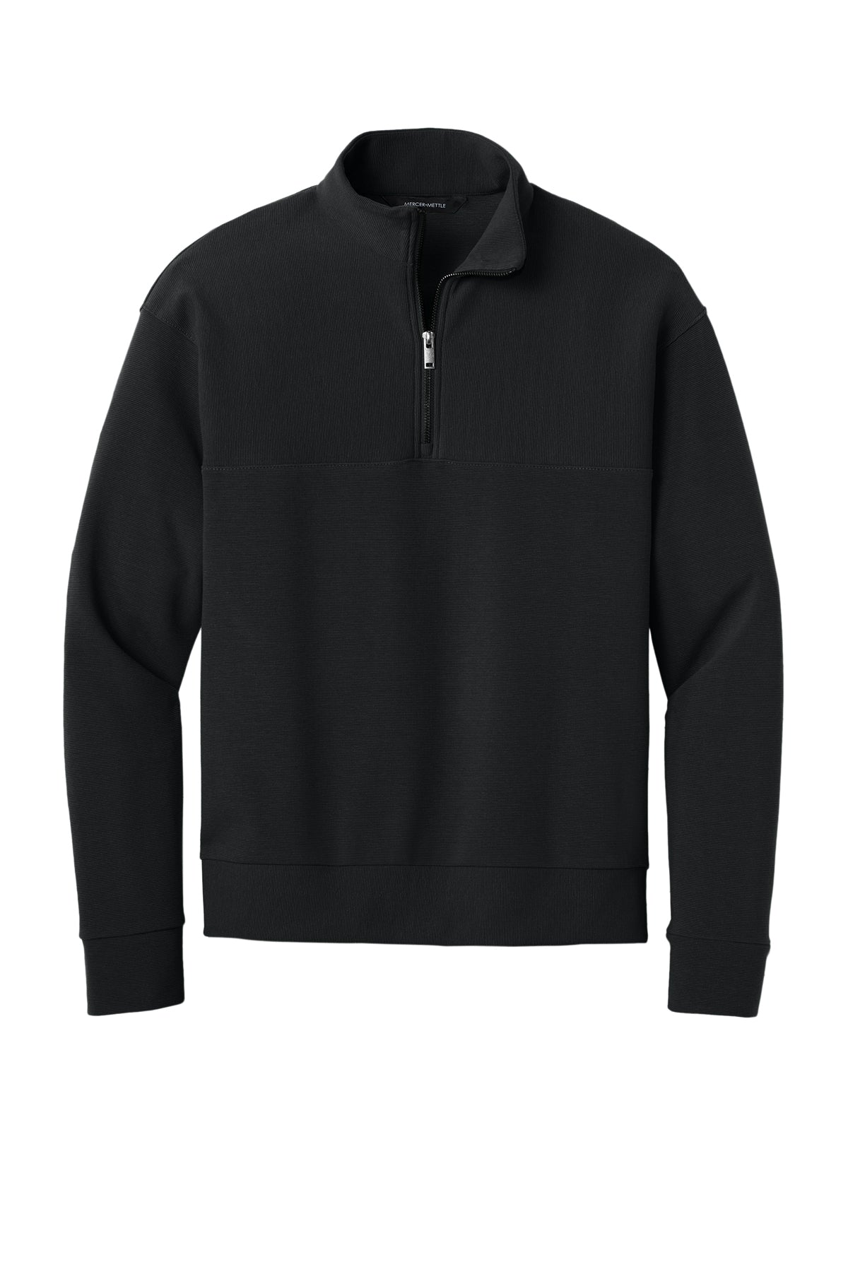 Mercer+Mettle Linear Texture 1/4-Zip in Deep Black, front flat
