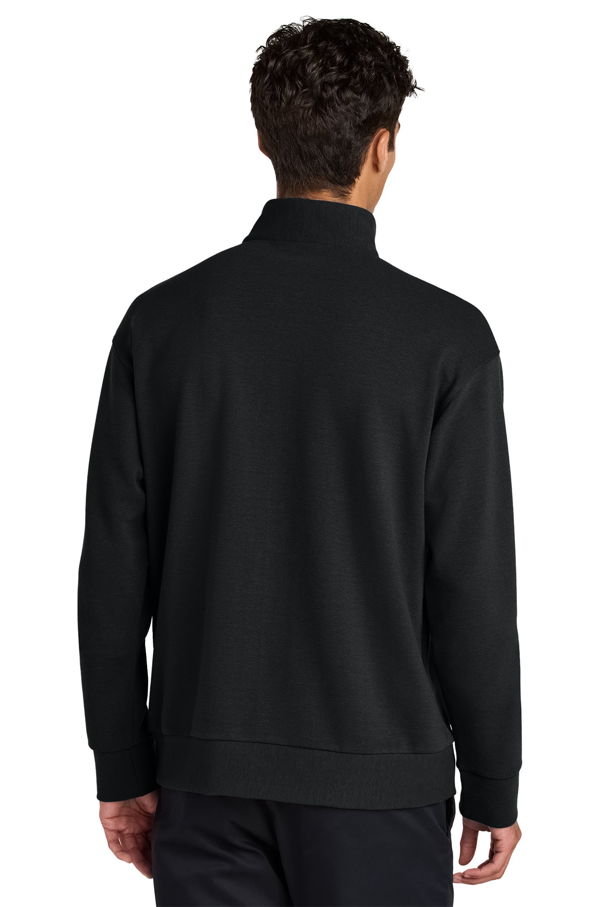 Mercer+Mettle Linear Texture 1/4-Zip in Deep Black, back on model