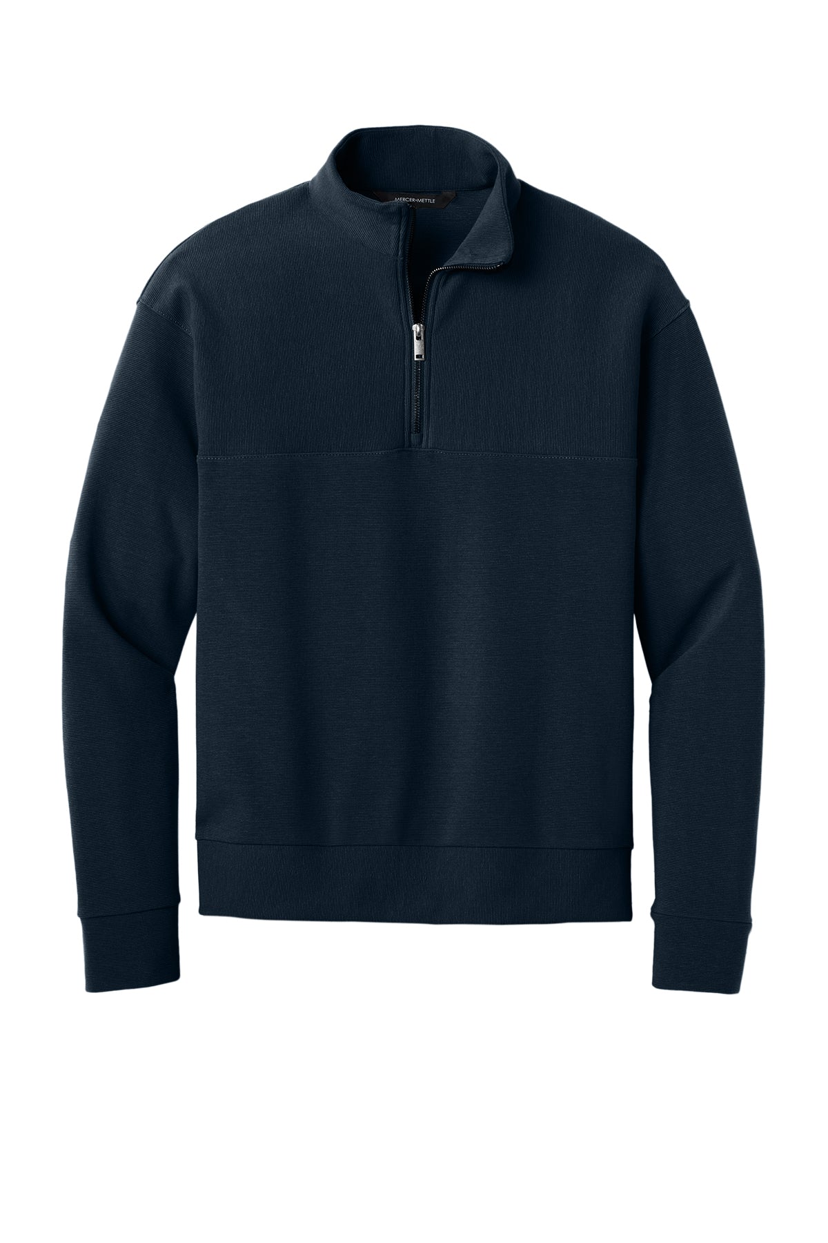 Mercer+Mettle Linear Texture 1/4-Zip in Night Navy, front flat