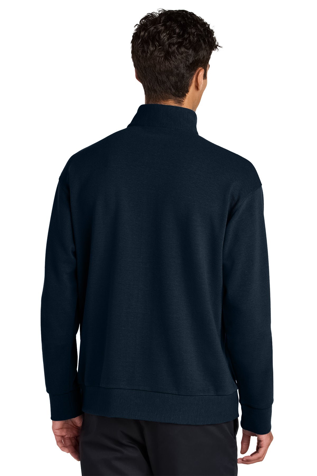 Mercer+Mettle Linear Texture 1/4-Zip in Night Navy, back on model