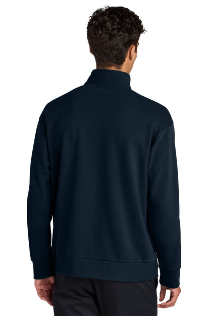 Mercer+Mettle Linear Texture 1/4-Zip in Night Navy, back on model