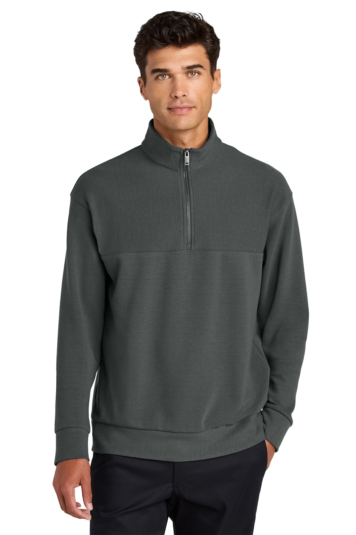 Mercer+Mettle Linear Texture 1/4-Zip in Storm Grey, front on model