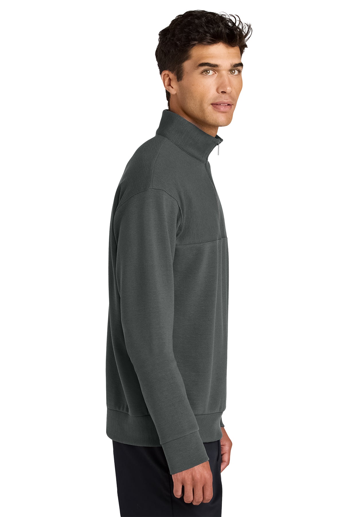 Mercer+Mettle Linear Texture 1/4-Zip in Storm Grey, side on model