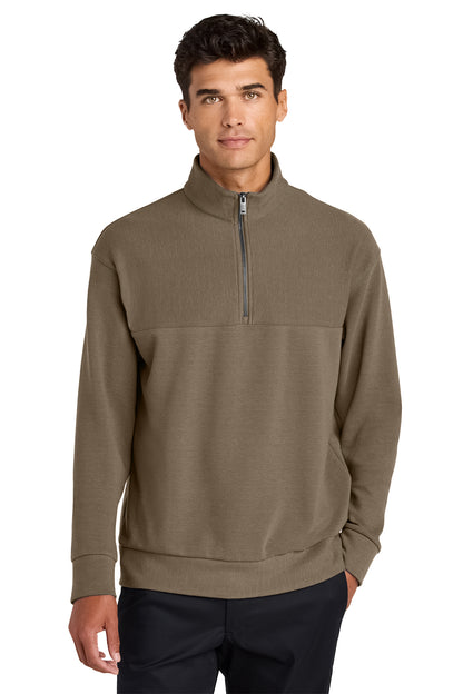Mercer+Mettle Linear Texture 1/4-Zip in Warm Taupe, front on model