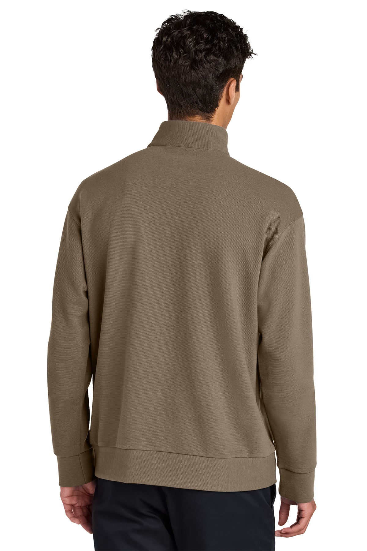 Mercer+Mettle Linear Texture 1/4-Zip in Warm Taupe, back on model