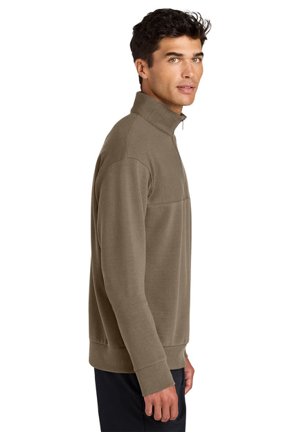 Mercer+Mettle Linear Texture 1/4-Zip in Warm Taupe, side on model