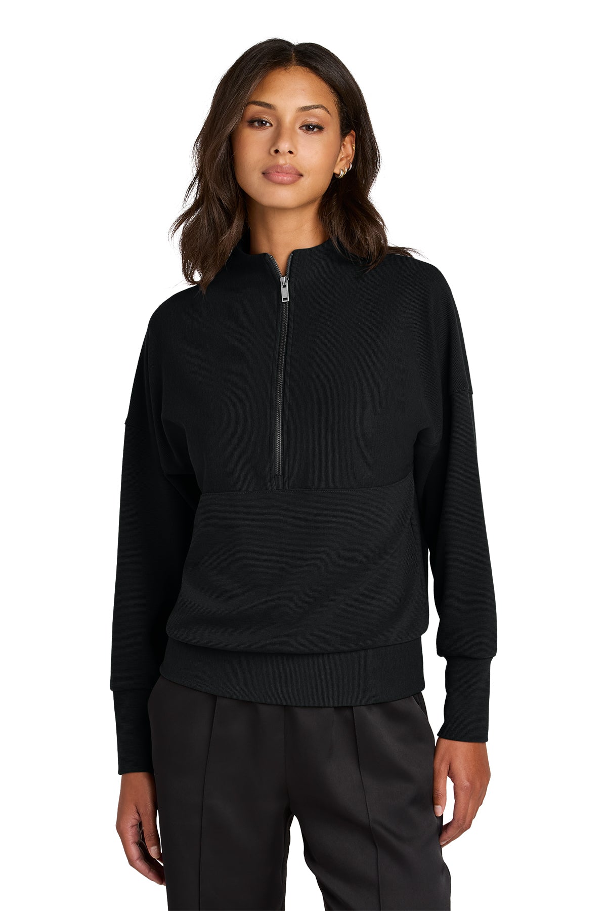 Mercer+Mettle Women’s Linear Texture 1/4-Zip in Deep Black, front on model