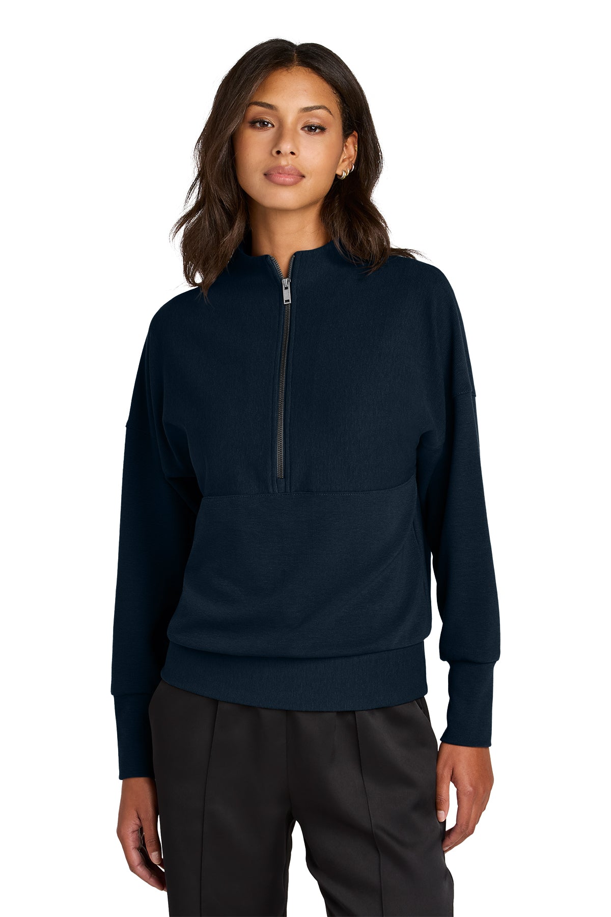 Mercer+Mettle Women’s Linear Texture 1/4-Zip in Night Navy, front on model