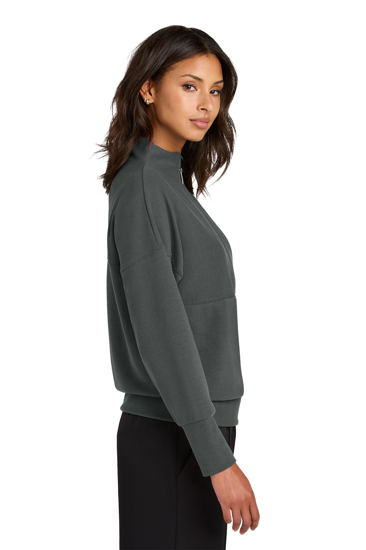 Mercer+Mettle Women’s Linear Texture 1/4-Zip in Storm Grey, side on model