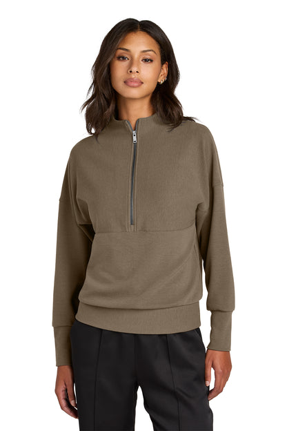 Mercer+Mettle Women’s Linear Texture 1/4-Zip in Warm Taupe, front on model