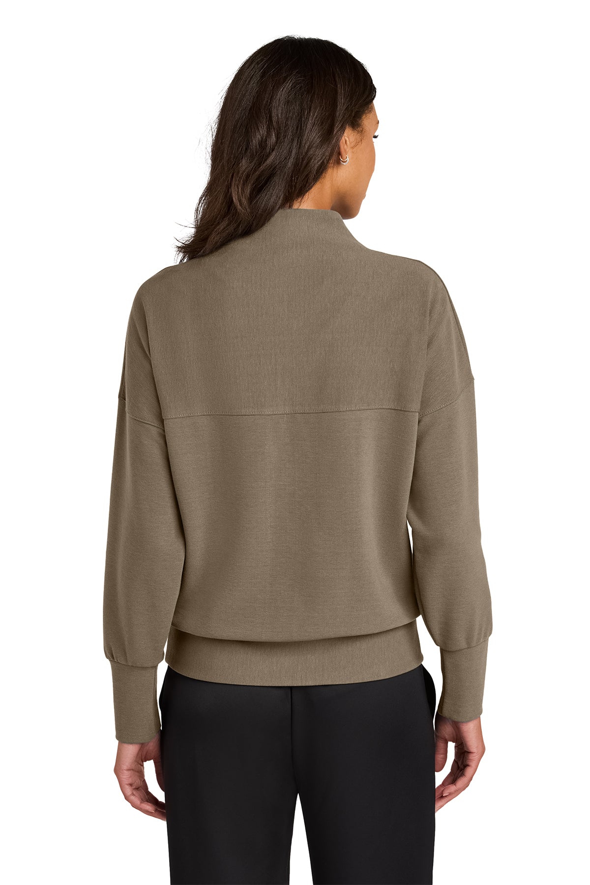 Mercer+Mettle Women’s Linear Texture 1/4-Zip in Warm Taupe, back on model