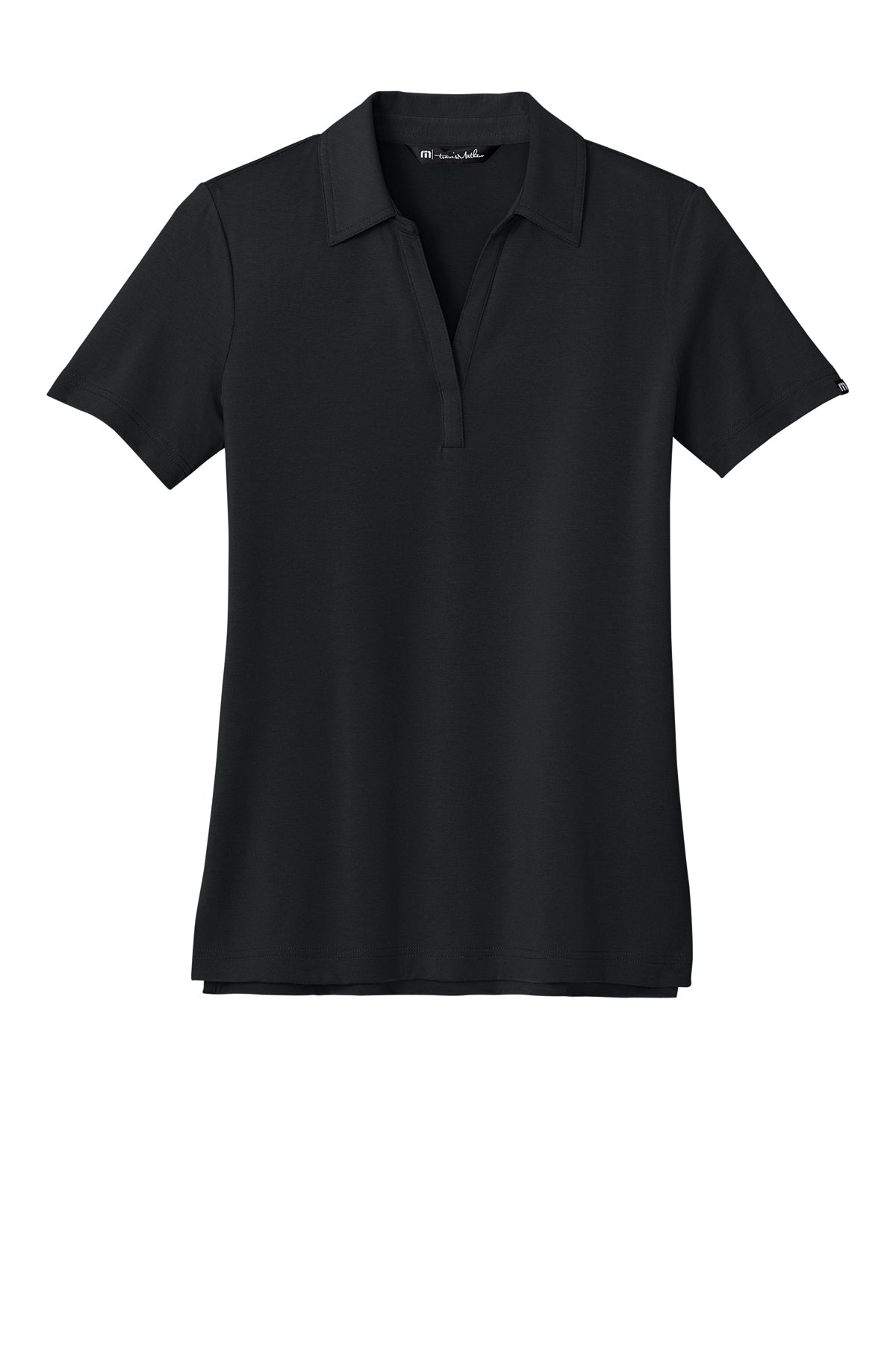 TravisMathew Women’s Glenview Solid Polo in Black, front flat