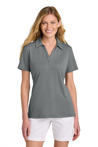 TravisMathew Women’s Glenview Solid Polo in Quiet Shade Grey, front on model