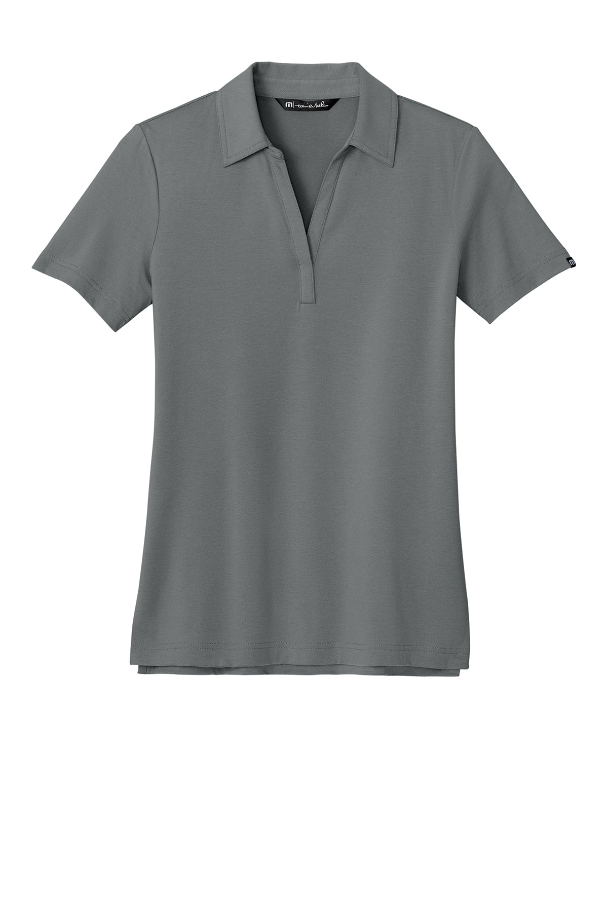 TravisMathew Women’s Glenview Solid Polo in Quiet Shade Grey, front flat