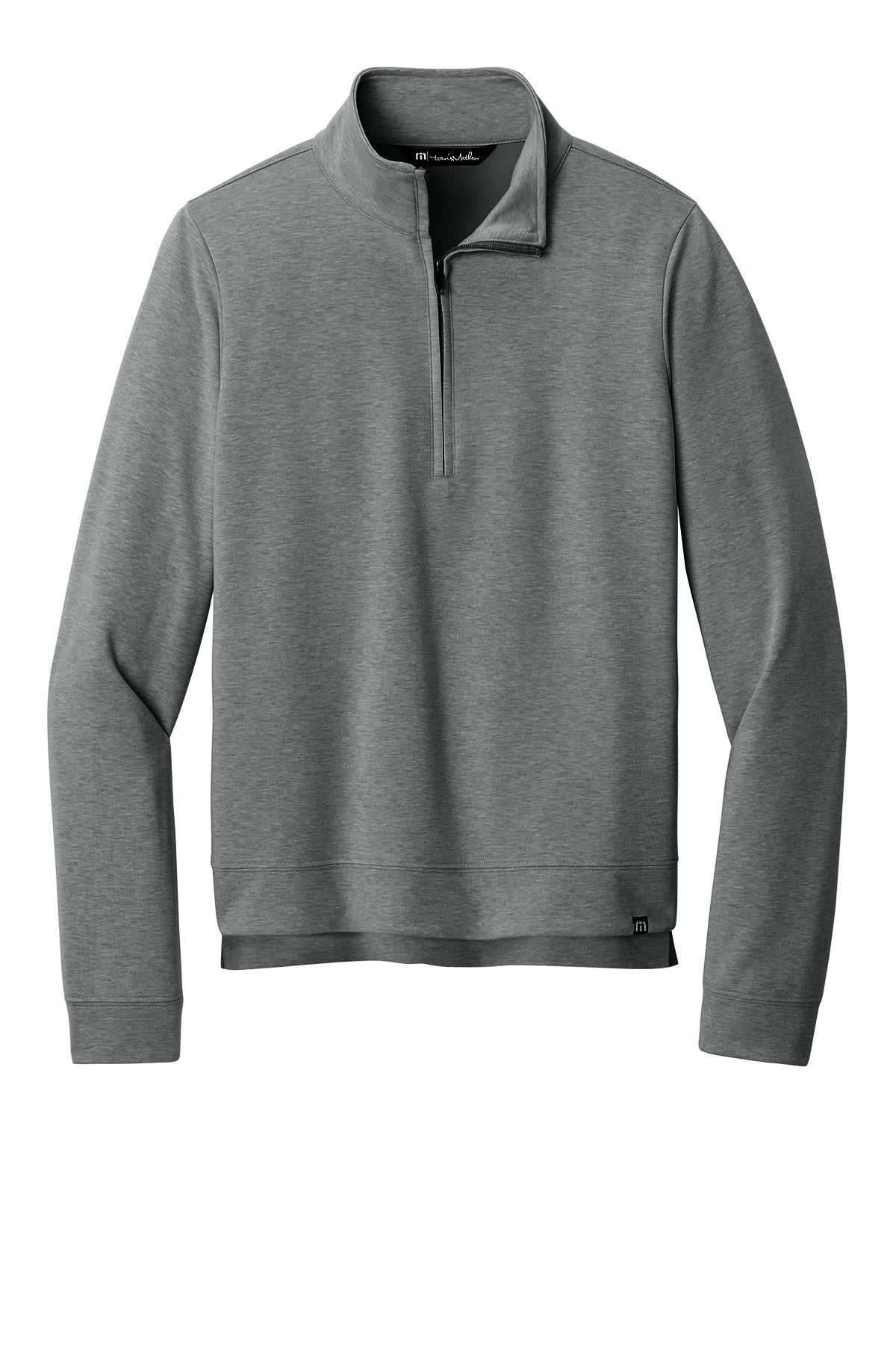 TravisMathew Women’s Coveside 1/2-Zip in Dark Grey Heather, front flat