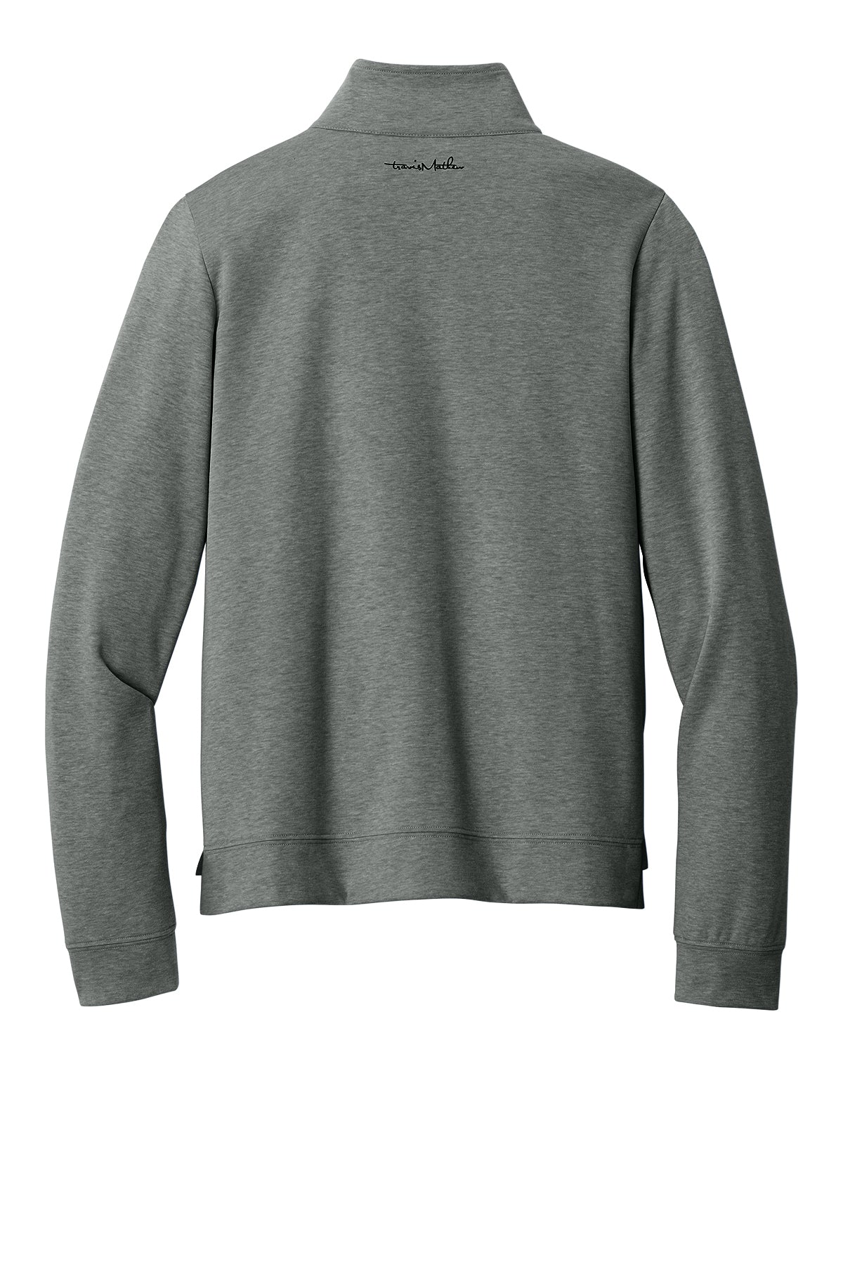 TravisMathew Women’s Coveside 1/2-Zip in Dark Grey Heather, back flat