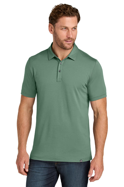 TravisMathew Glenview Solid Polo in Laurel Green, front on model