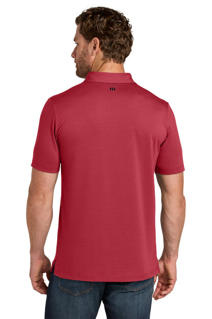 TravisMathew Glenview Solid Polo in Scooter Red, back on model