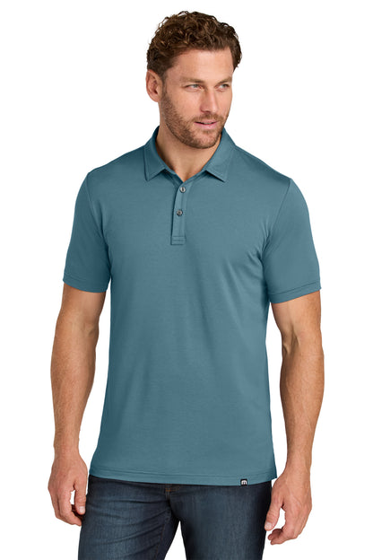 TravisMathew Glenview Solid Polo in Stellar Blue, front on model