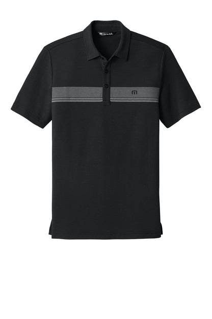 TravisMathew Glenview Stripe Polo in Black, front flat