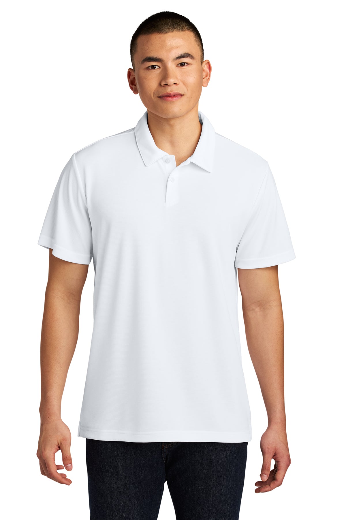 The North Face Ambition Polo in TNF White, front on model