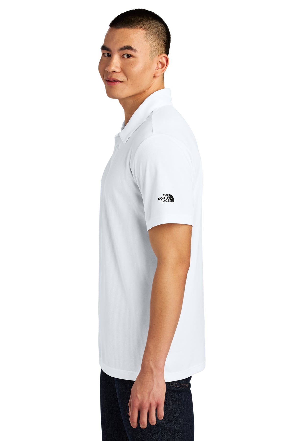 The North Face Ambition Polo in TNF White, side on model