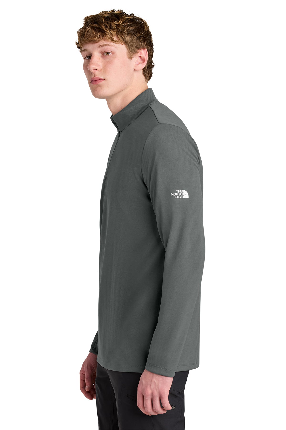 The North Face Ambition 1/4-Zip in Smoked Pearl Grey, side on model