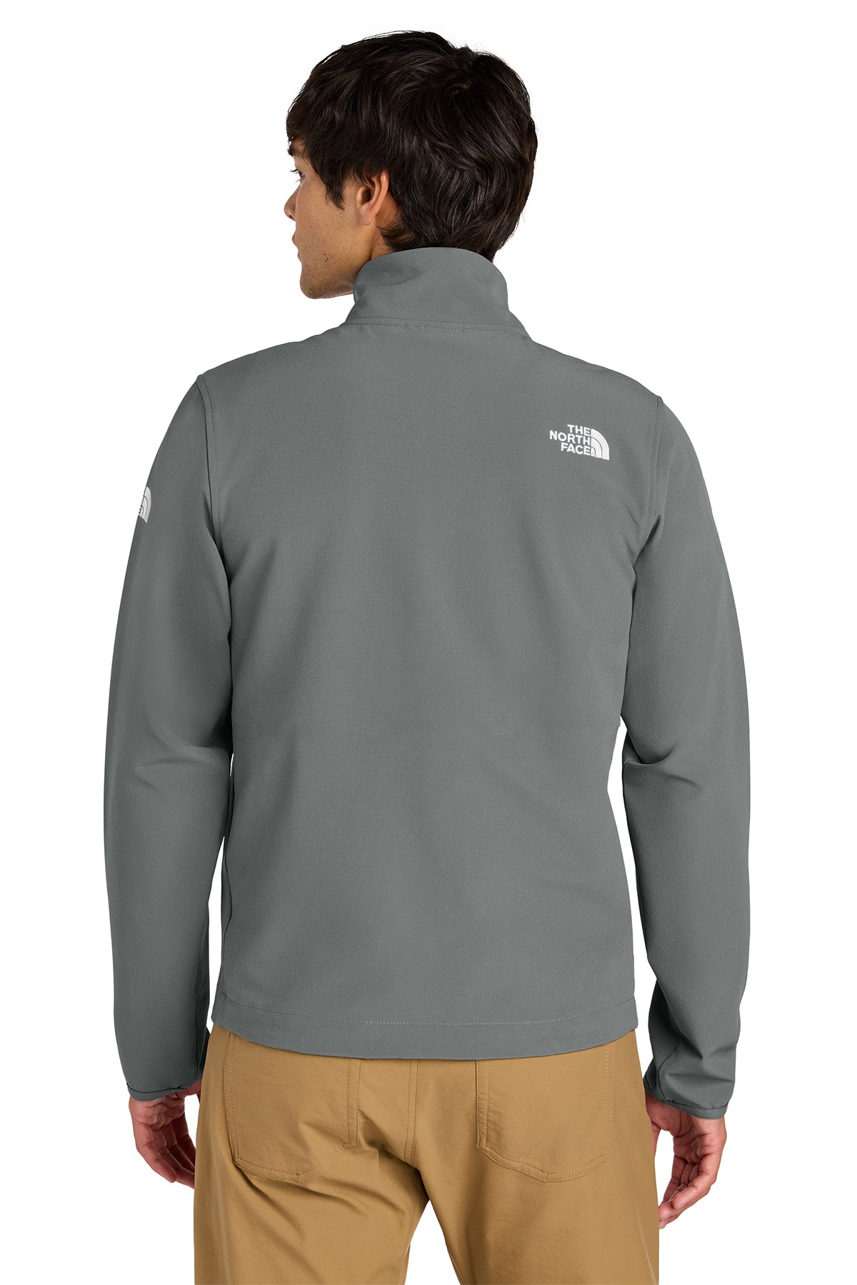 The North Face Edge Stretch Soft Shell Jacket in Smoked Pearl Grey, back on model