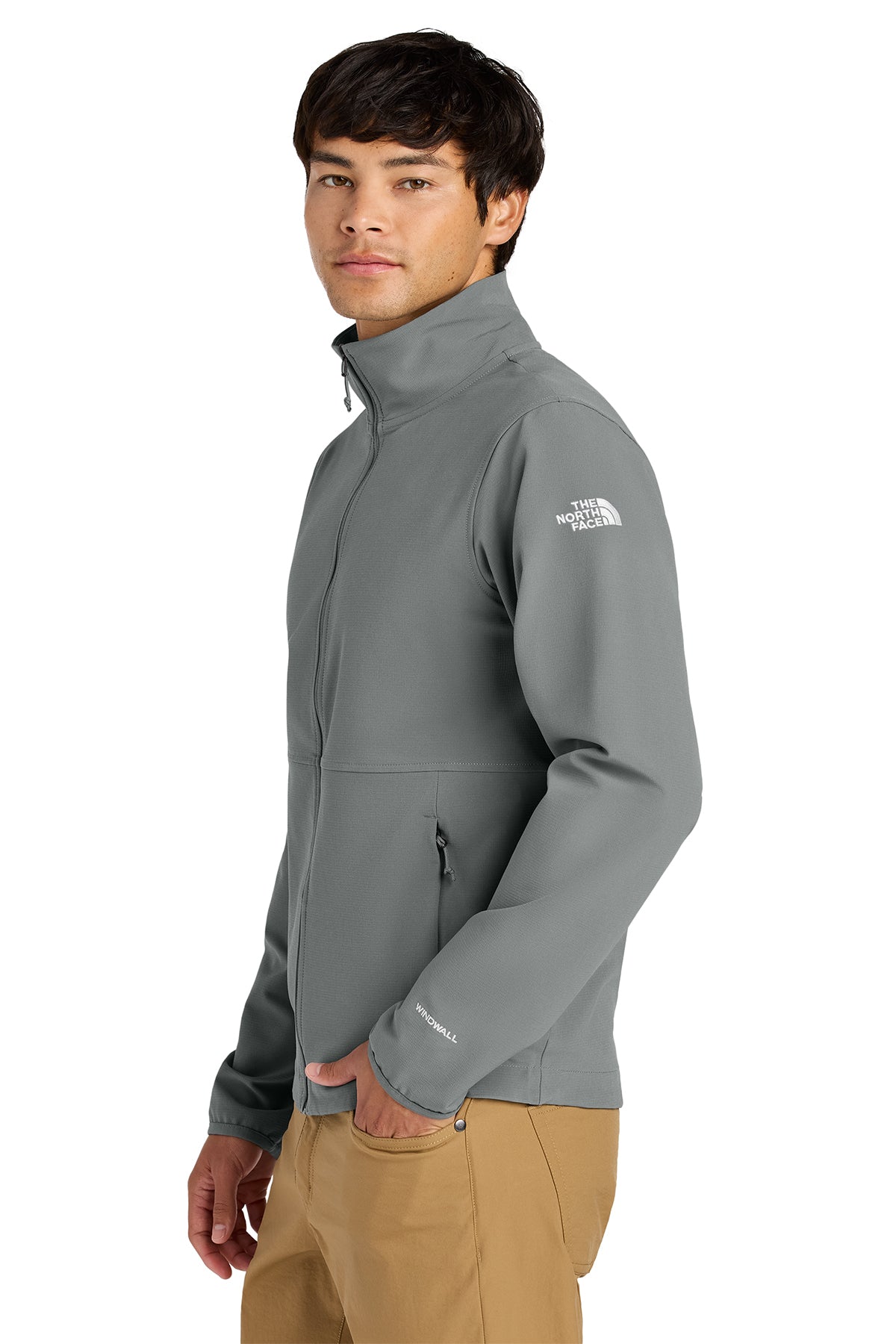 The North Face Edge Stretch Soft Shell Jacket in Smoked Pearl Grey, side on model