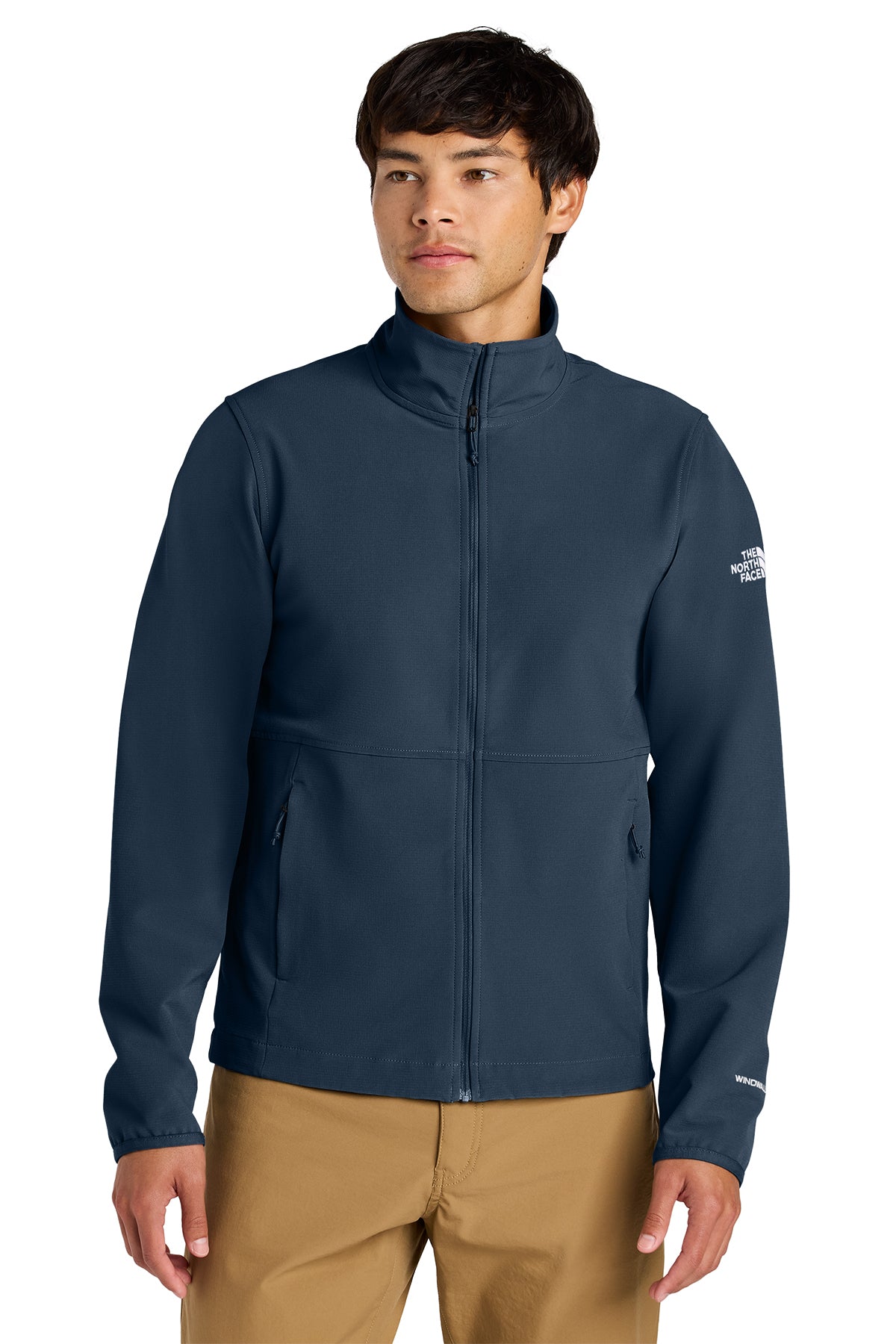 The North Face Edge Stretch Soft Shell Jacket in Summit Navy, front on model