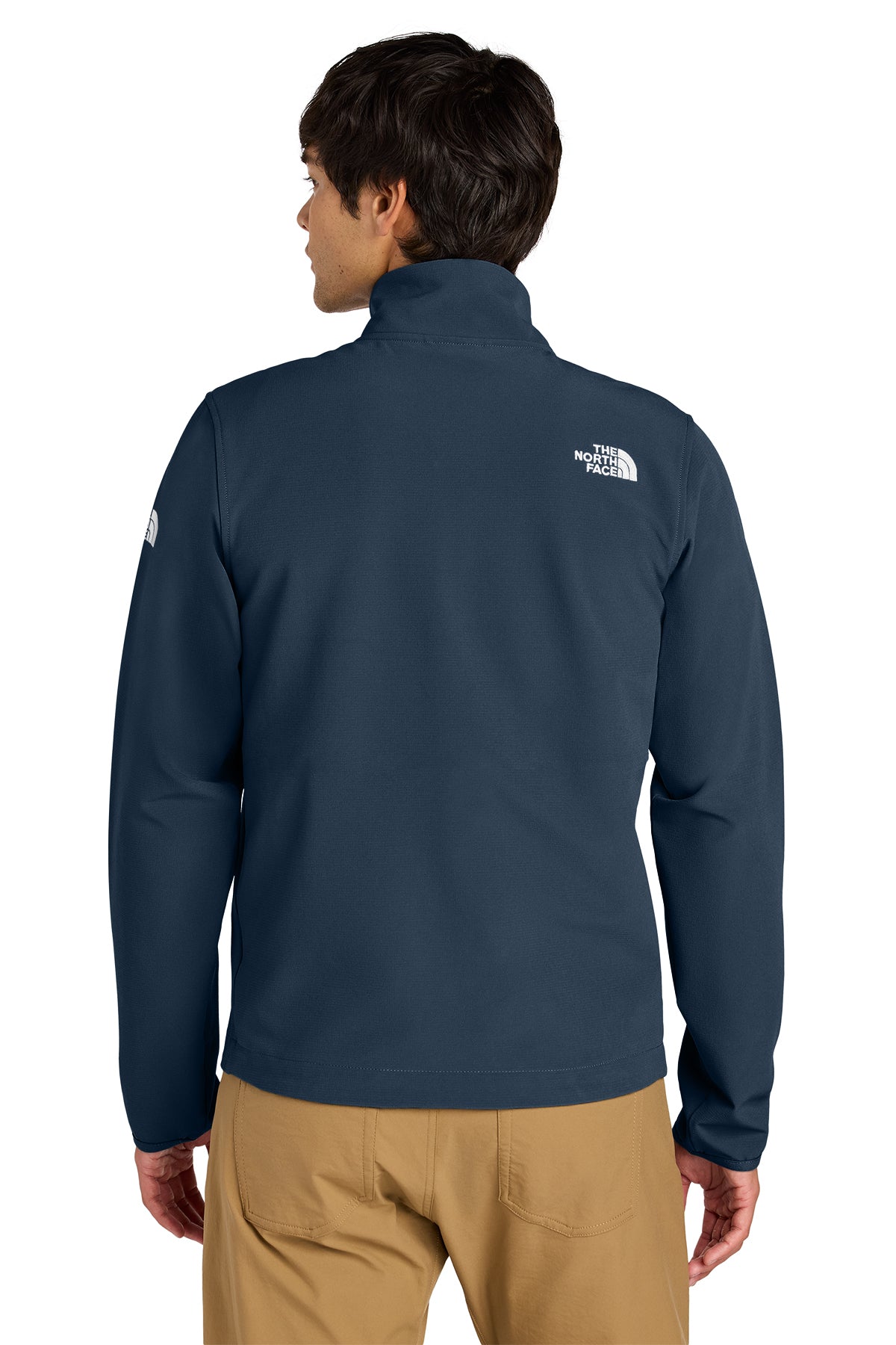 The North Face Edge Stretch Soft Shell Jacket in Summit Navy, back on model