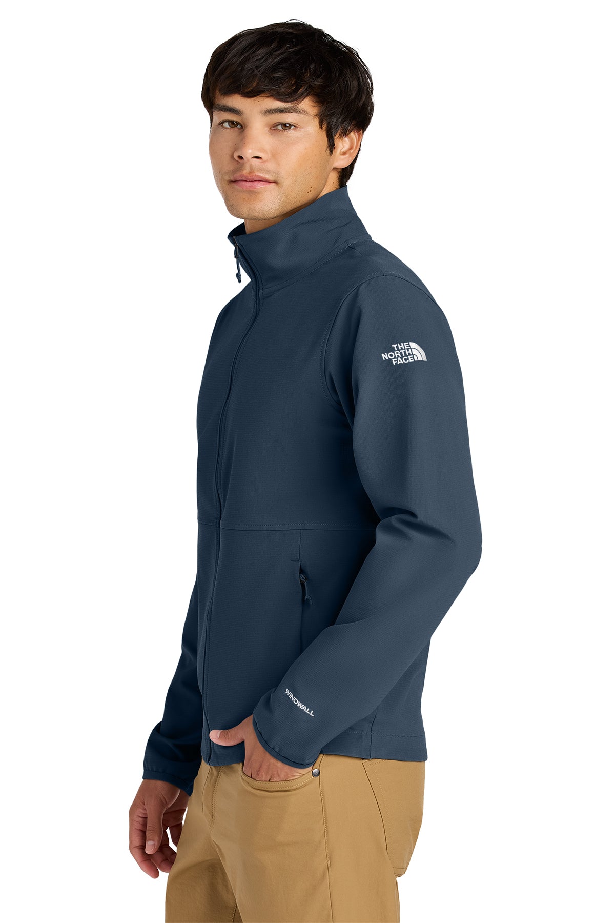 The North Face Edge Stretch Soft Shell Jacket in Summit Navy, side on model