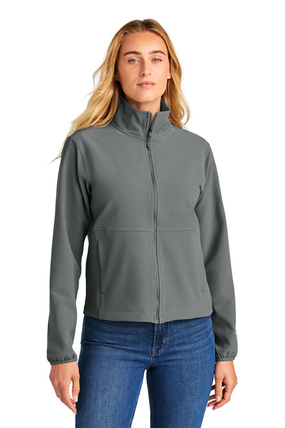 The North Face Women’s Edge Stretch Soft Shell Jacket in Smoked Pearl Grey, front on model