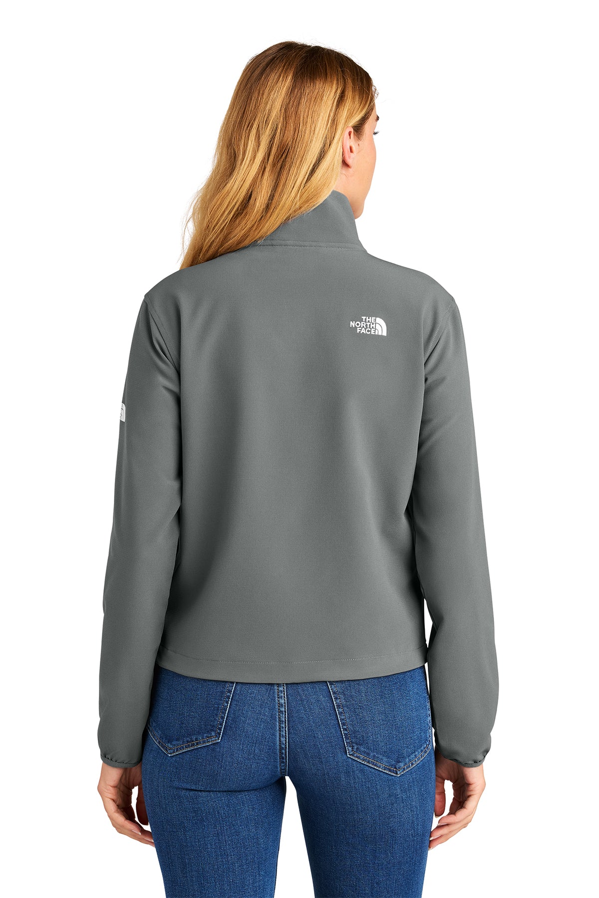 The North Face Women’s Edge Stretch Soft Shell Jacket in Smoked Pearl Grey, back on model