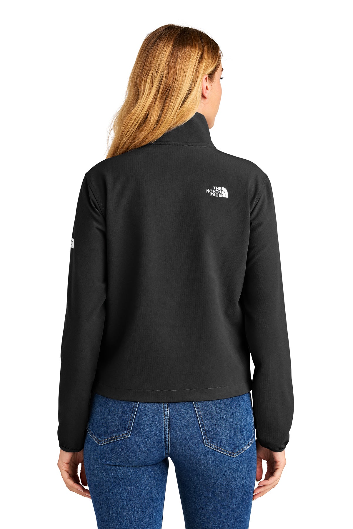 The North Face Women’s Edge Stretch Soft Shell Jacket in TNF Black, back on model