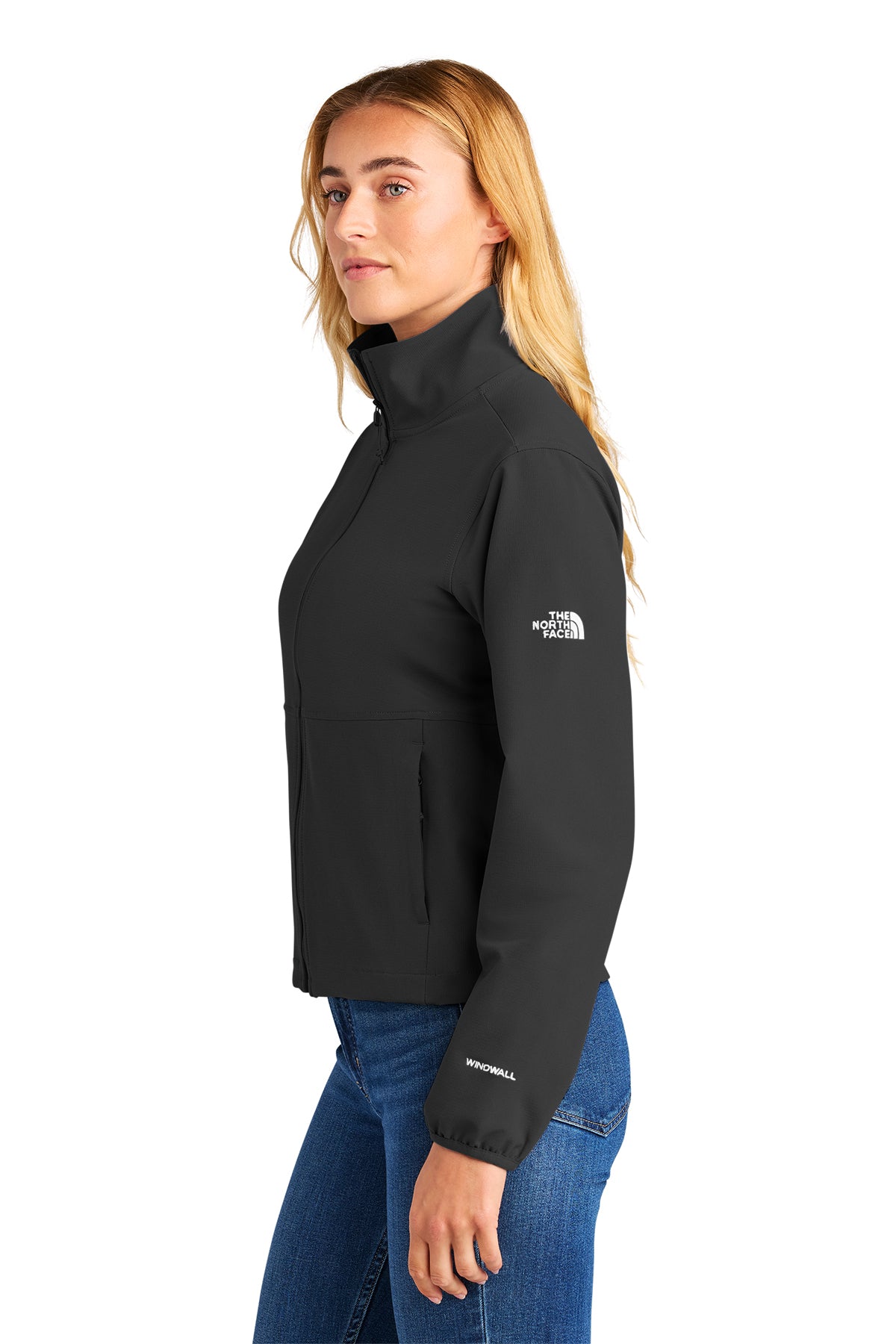 The North Face Women’s Edge Stretch Soft Shell Jacket in TNF Black, side on model