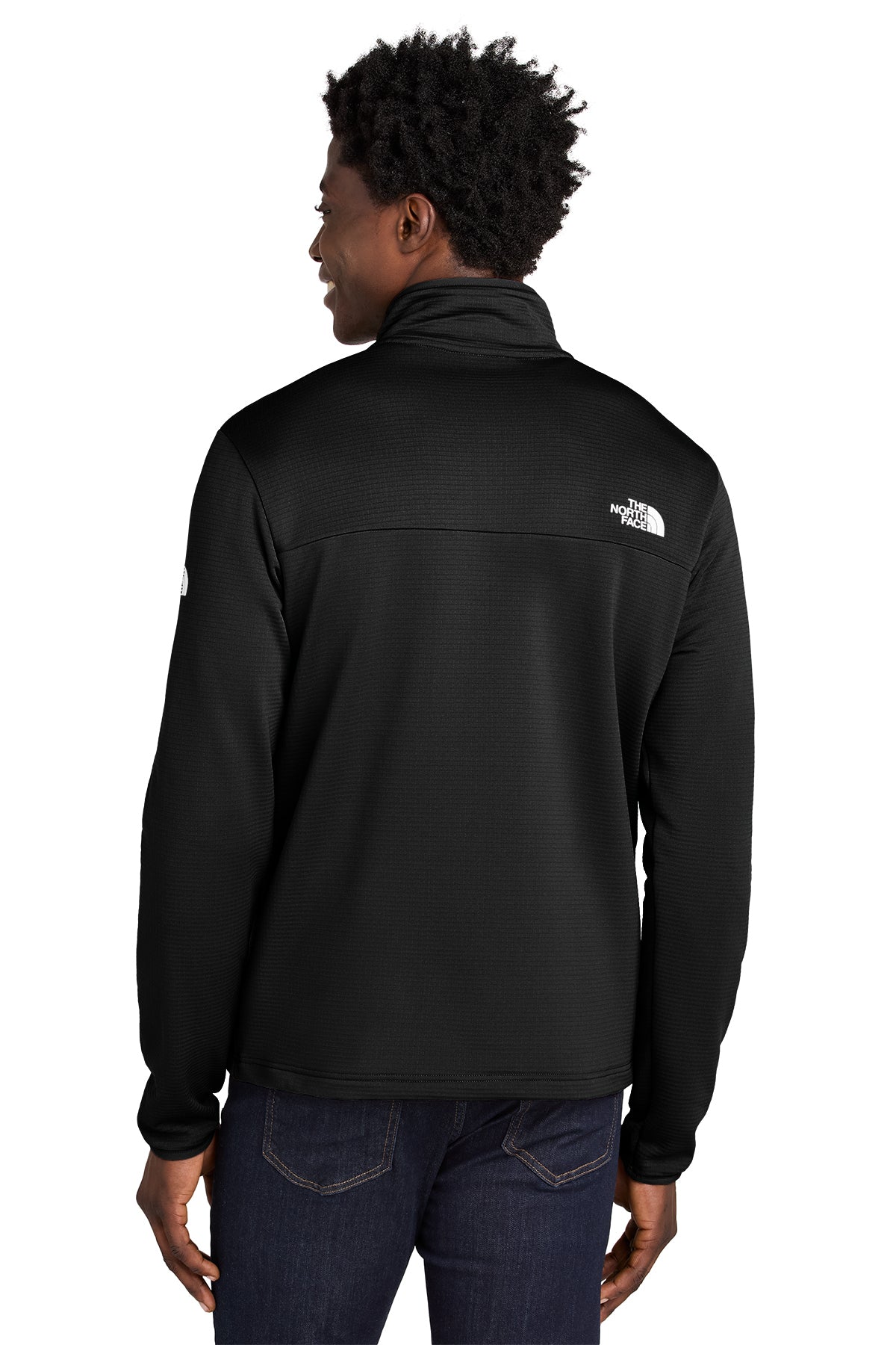 The North Face Aim 1/4-Zip Fleece in TNF Black, back on model