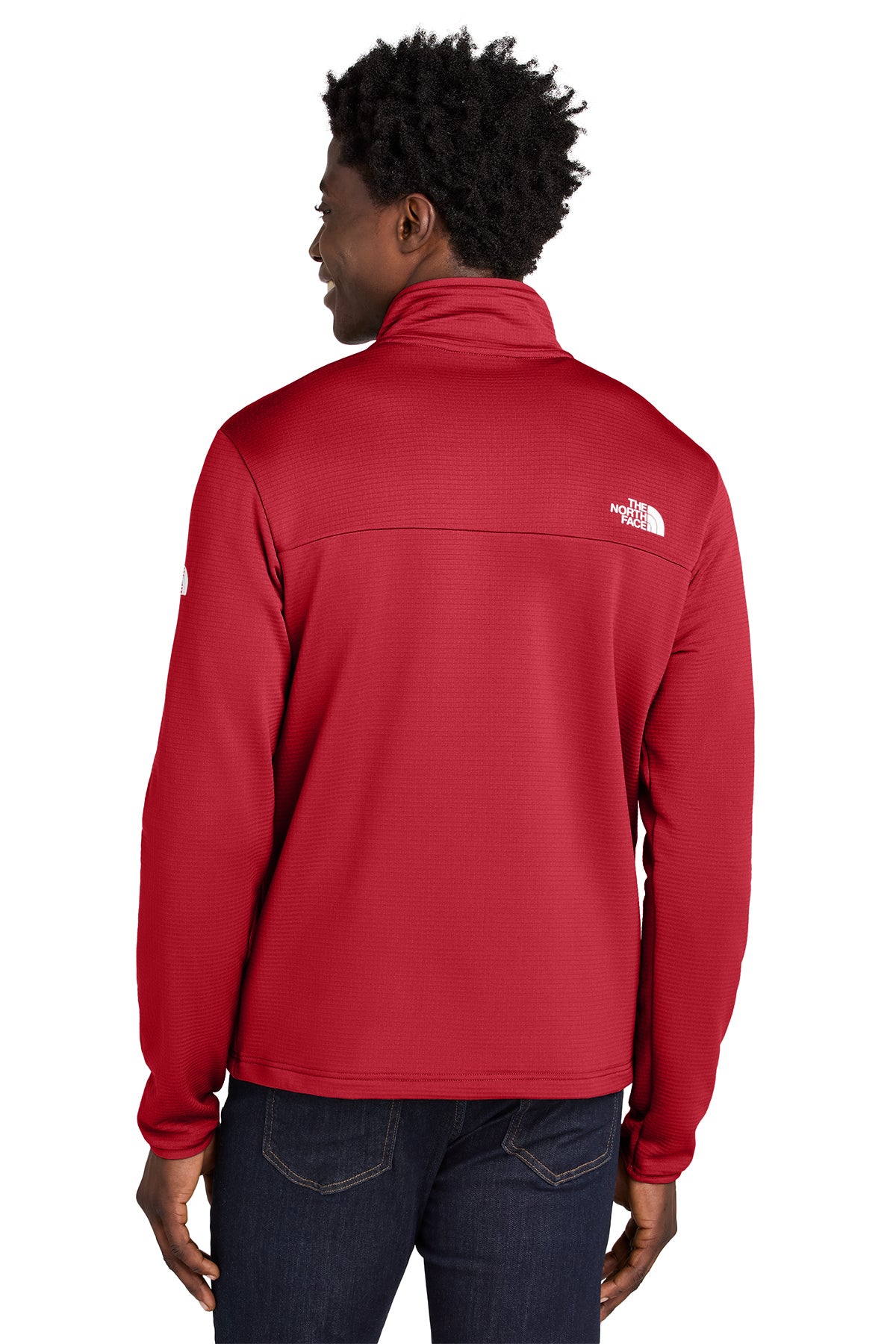 The North Face Aim 1/4-Zip Fleece in TNF Red, back on model