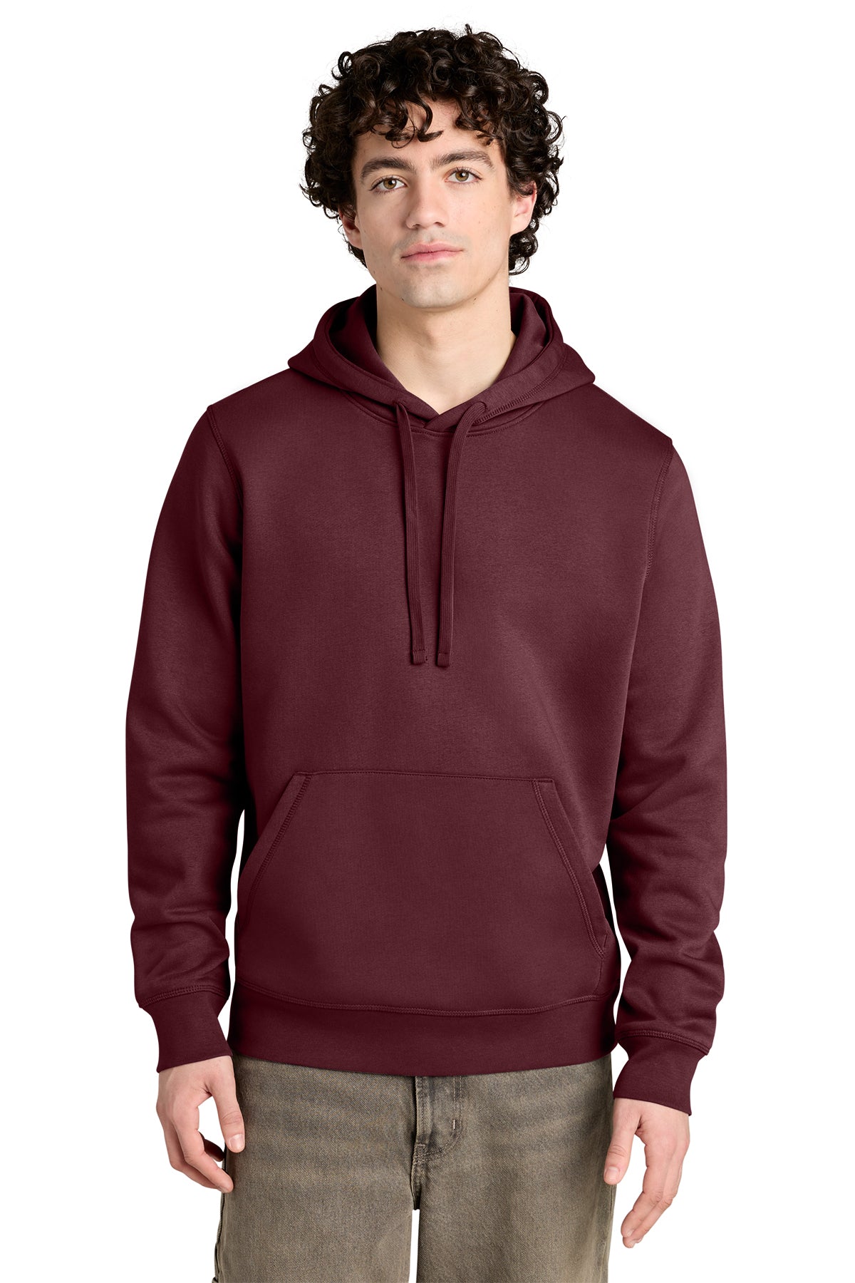 Stanley/Stella Unisex Drummer 2.0 Hooded Sweatshirt in Burgundy, front on model